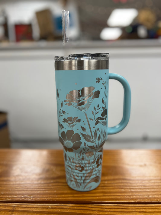 Turquoise Flower Tumbler