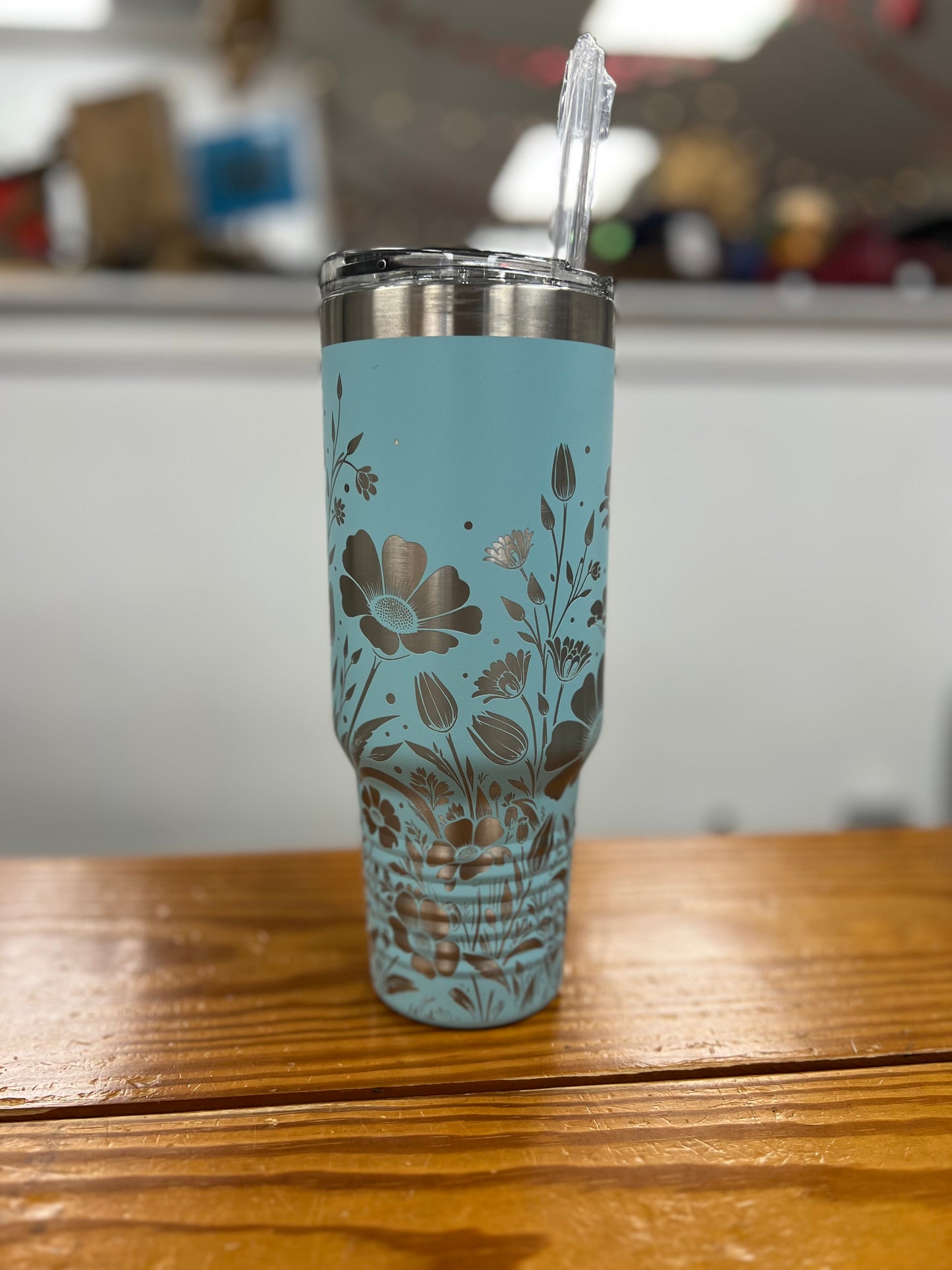 Turquoise Flower Tumbler
