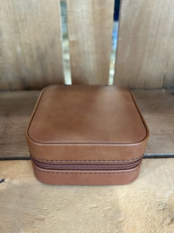 Small Travel Jewelry Case - Brown Leatherette