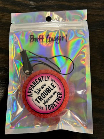 We are Trouble Mini Car Freshner - Buff Cowgirl