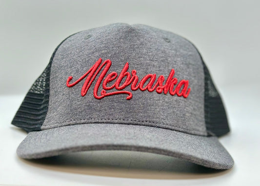 Script Nebraska 3D Puff 5 Panel Trucker Hat