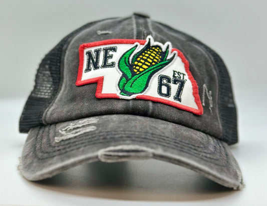 Nebraska Corn State Patch Ponytail Slot Distressed Hat