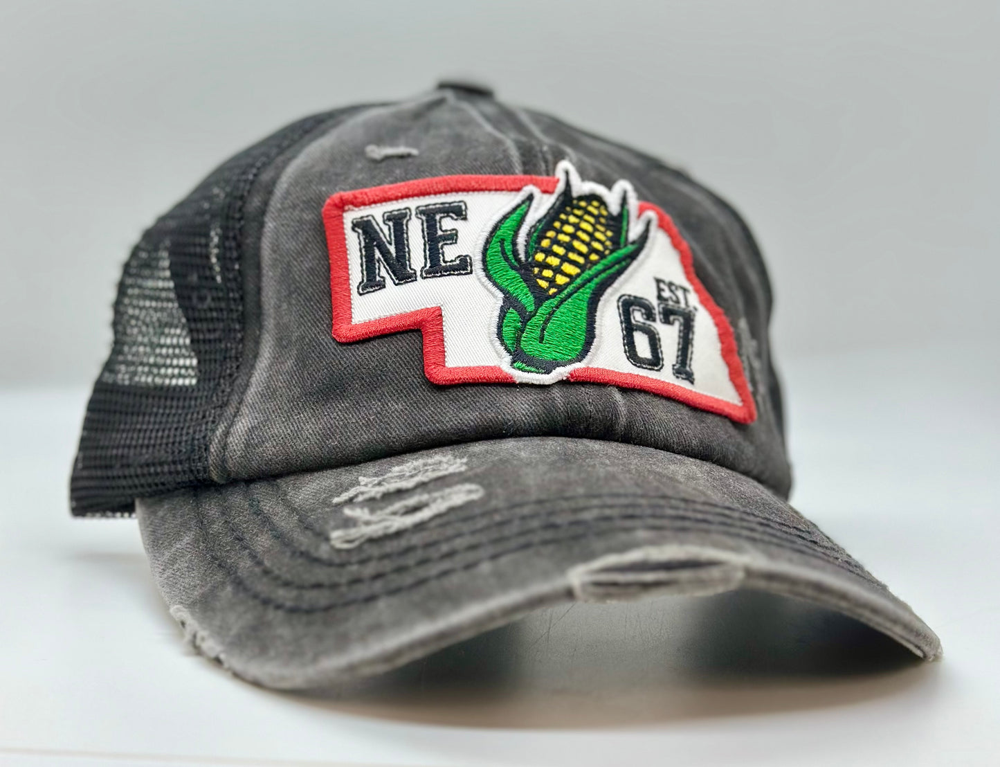 Nebraska Corn State Patch Ponytail Slot Distressed Hat