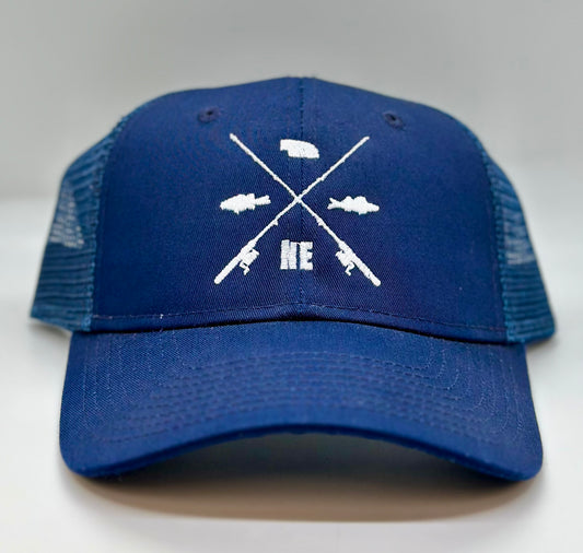 Nebraska Bass and Walleye Fishing Trucker Hat Navy