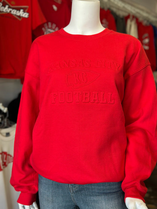 KC Chiefs Embroidered Faux Embossed - Gildan Unisex Crewneck Sweatshirt