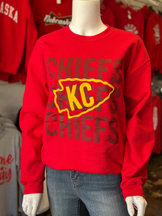 KC Chiefs - Tone on Tone with Golden Yellow Puff Ink - Gildan Unisex Crewneck Sweatshirt