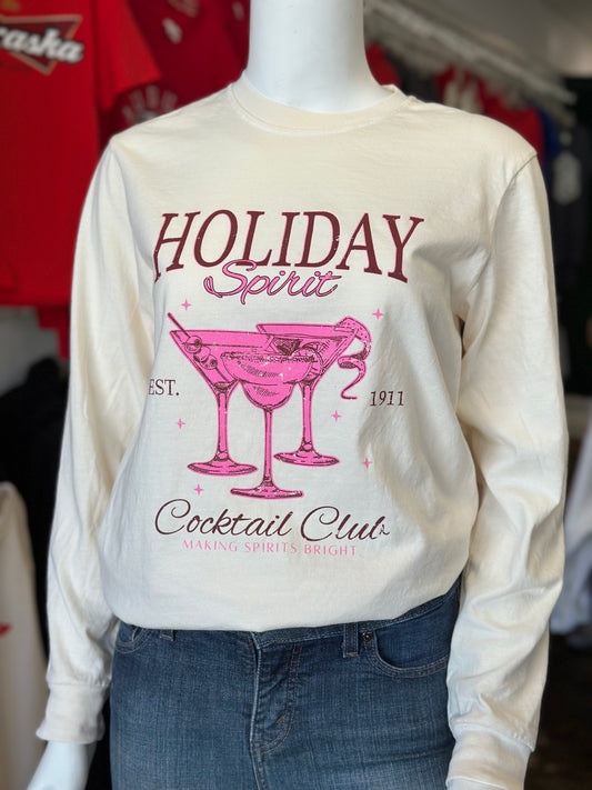 Holiday Spirit Cocktail Club - Comfort Colors Unisex Long Sleeve Tee