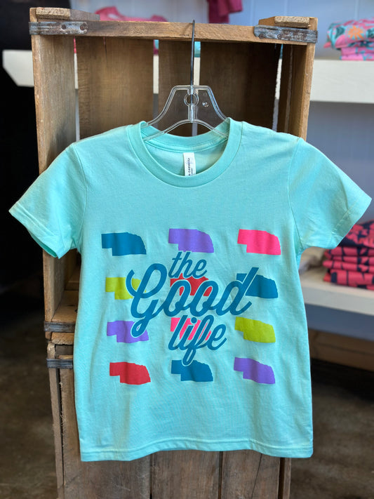 Colorful Nebraska Good Life - YOUTH Bella + Canvas Unisex Tee