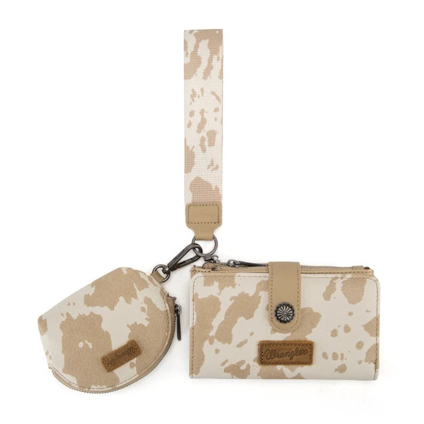 Wrangler Cow Print Wallet & Coin Pouch Wristlet Set