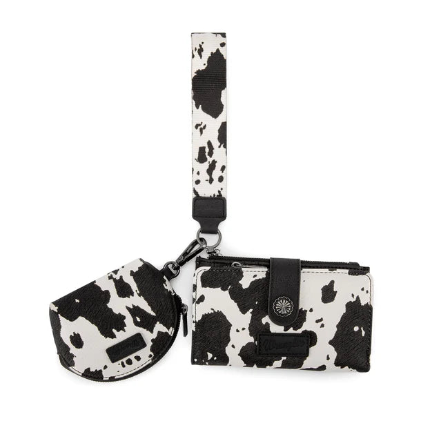 Wrangler Cow Print Wallet & Coin Pouch Wristlet Set